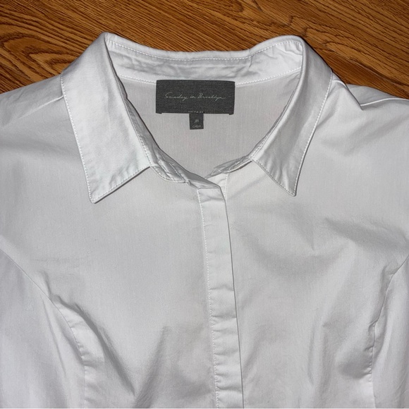 Sunday in Brooklyn White Button Down Shirt With Puff Sleeve w Eyelet Detail - Picture 5 of 9